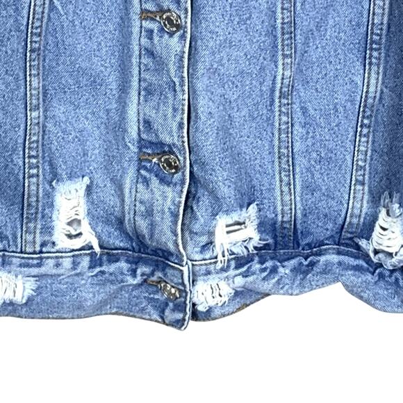 MISSGUIDED Plus Distressed Light Wash Denim Jean Jacket Size 16 - Picture 3 of 6